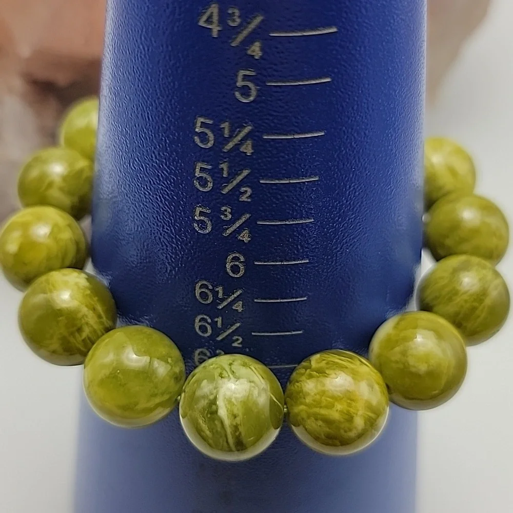 RARE 14.6mm Natural Green Hiddenite Gemstone Crystal Round Beads Bracelet Unisex